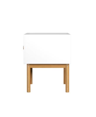 Modern White Nightstand with Drawer & Wood Legs