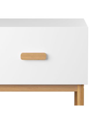 Modern White Nightstand with Drawer & Wood Legs