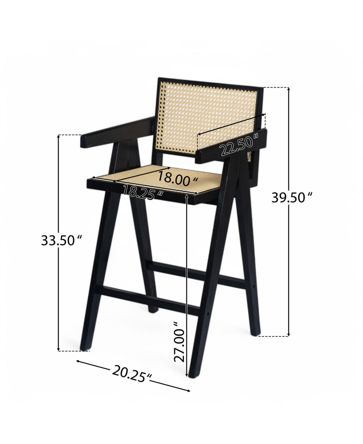 Streamdale Furniture 27", Modern Minimalist Bar Stool with Cane Seat, Solid Wood Frame