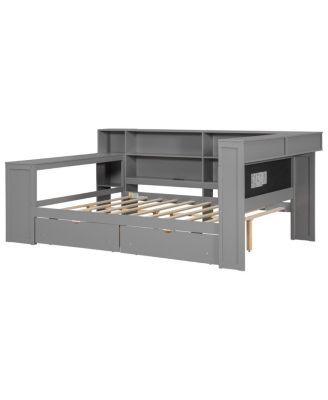  Wood Full Platform Bed w/Storage, Drawers, Charging, LED, Desk, Upholstered Headboard