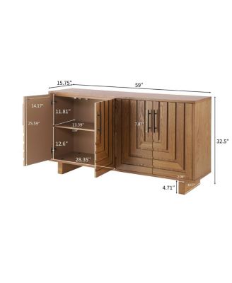 Modern sideboard, 59" storage cabinet with 4 doors, natural finish