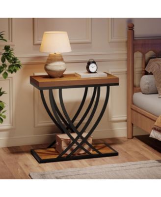 Side Table Set of 2, 2-Tier Narrow End Table for Living Room, Industrial Nightstand with Metal Frame, Small Bedside Tables