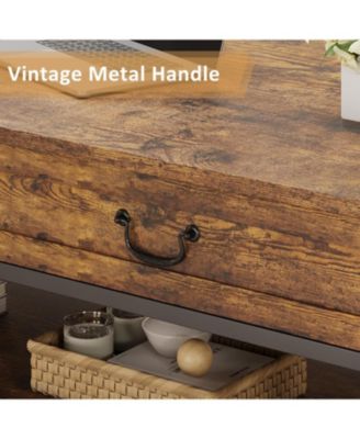 41" Coffee Table with 2 Storage Drawers, Rustic Coffee Tables w/Storage Shelf and Metal Legs,Wood Large Rectangular Coffee Table (Rustic