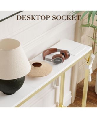 39.4" Industrial Console Table with USB Ports & Power Outlets - Versatile Entryway Table for Living Room, Hallway, Easy Assembly