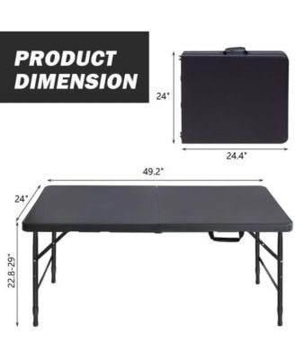 Folding Table 4FT, Heavy Duty Portable Plastic Folding Table with Handle, Anti-Slip Feet, Waterproof, Easy to Clean, Adjustable Height
