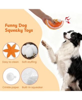 7-in-1 Pumpkin Dog Enrichment Toys, 6  Squeaky Snuffle Slices with Velcro-closure Rind for Treats Hunting Fun, Hide and Seek Puzzle Toy for D