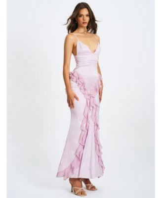 Women's Paolina Taro Pink Jacquard Ruffle Mermaid Maxi Dress