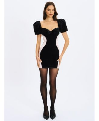 Women's Nova Black Contoured Sweetheart Puff Sleeve Mini Dress