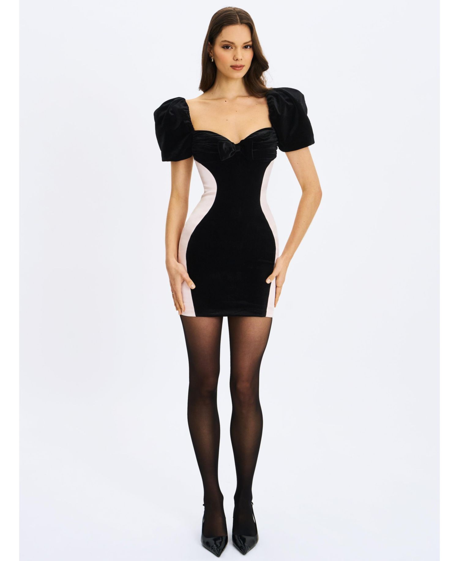 Women's Nova Black Contoured Sweetheart Puff Sleeve Mini Dress