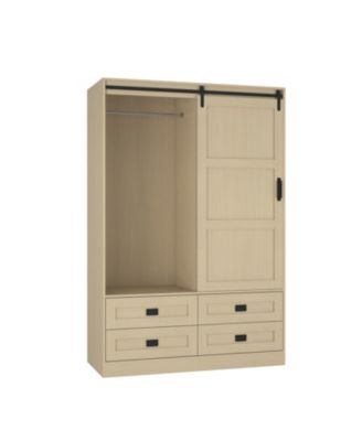 Tall Bedroom Armoire Wardrobe Closet with Barn Door & Shelves