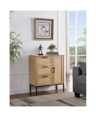  Mid-Century Storage Cabinet- Rattan Doors, 3 Drawers, Adjustable Shelves