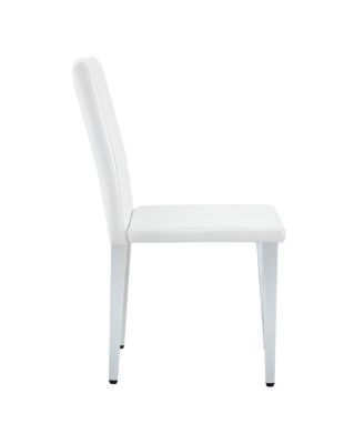 4-pack White PU dining chairs, ergonomic buckle backrest, 35"H, silver legs.