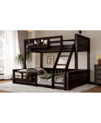 Streamdale Twin XL over Queen Bunk Bed with Ladder, Guardrails, Pegboard & Bookshelf, Espresso