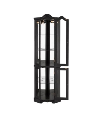 Lighted Oak Curio Cabinet with Tempered Glass Doors & Shelves - Black