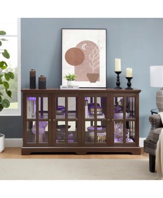  LED Curio Display Cabinet with Glass Doors & Adjustable Shelves - CHERRY