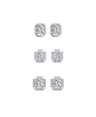 Timeless White Gold Plated CZ Octagonal 3-Piece Set Earrings