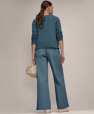 Women's Pointelle Stitch Open-Front Cotton Cardigan 