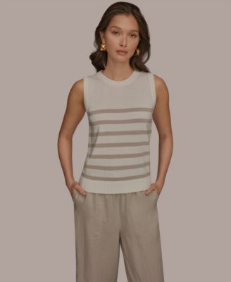 Women's Cotton Cashmere Striped Sleeveless Sweater