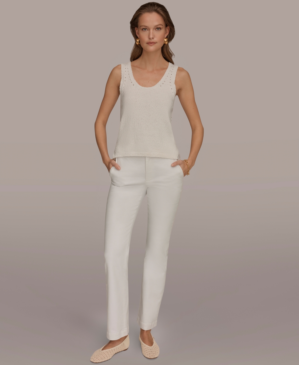 Donna Karan Weekend Women's Scoop Neck Pointelle Stitch Tank Top