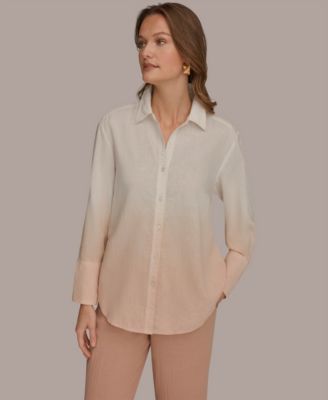 Women's Linen Dip Dye Long-Sleeve Button-Front Shirt