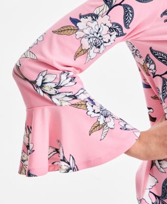 Women's Printed Boat-Neck Bell-Sleeve Top