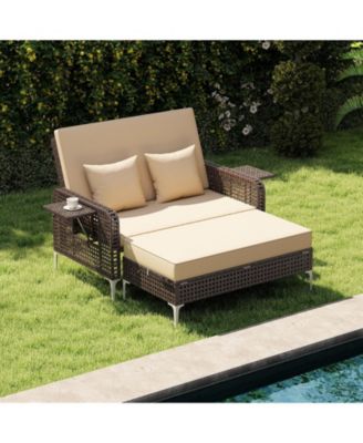 2-Piece Patio Rattan Daybed Set with Loveseat and Ottoman