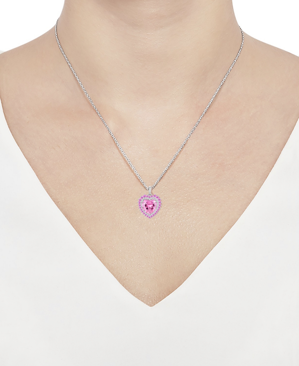 Macy's Lab-Grown Ruby and White Sapphire Heart Pendant Necklace 14k Gold Sterling Silver (Also Available Pink Sapphire)