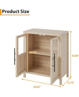 Sideboard With 2 Glass Doors, 29" Large Buffet Cabinet With Solid Wood Countertop, Coffee Bar Cabinet With 2