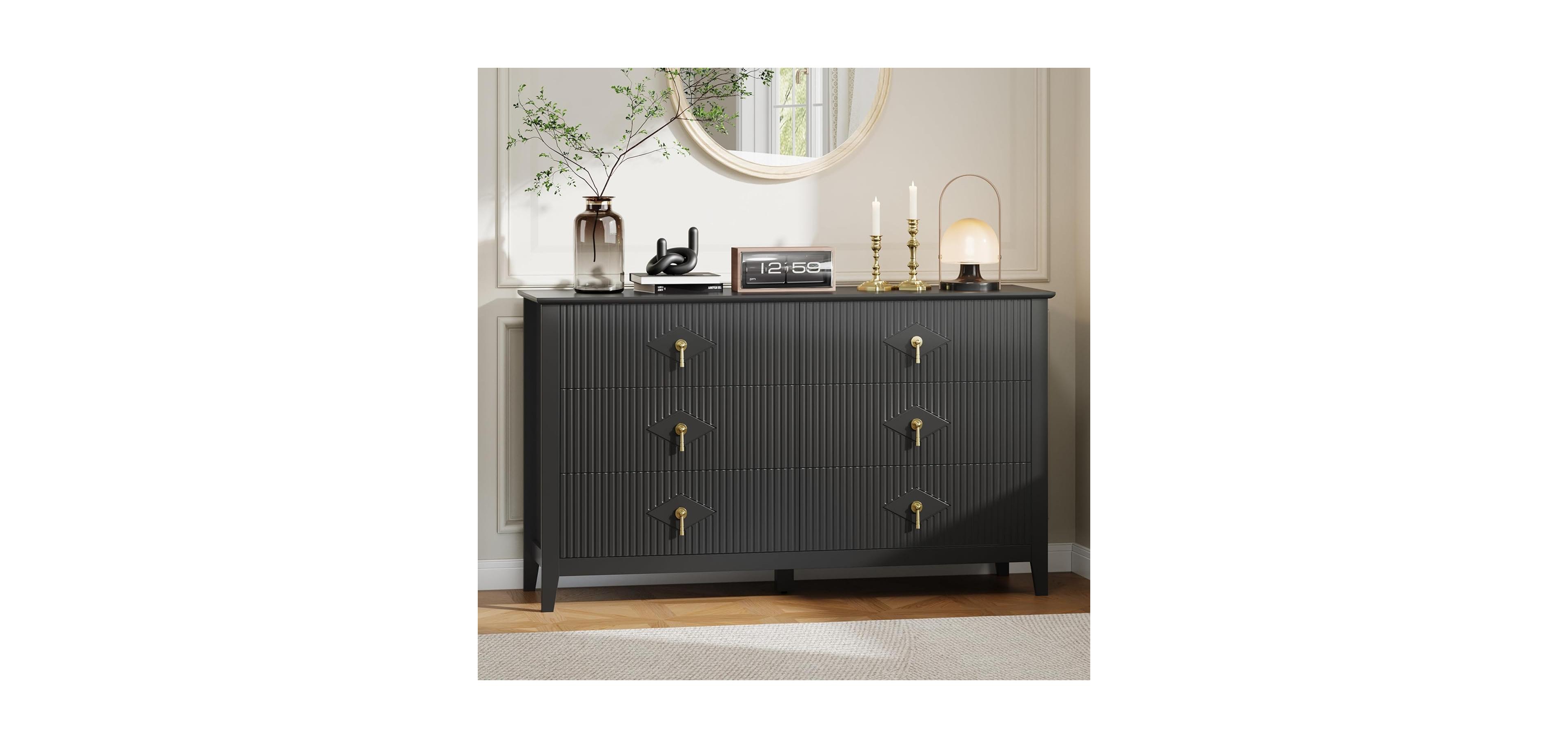 Gaomon Fluted Dresser 54 Inch Wide, 6-Drawer Wood for Bedroom, Modern Chest of Drawers, Storage Organizer Cabinet