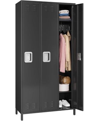3-Door Metal Office Storage Cabinet with 27 Hooks & 9 Shelves, 72" Tall Steel Lockers, Employee Locker Cabinet for Office, Gym, Home
