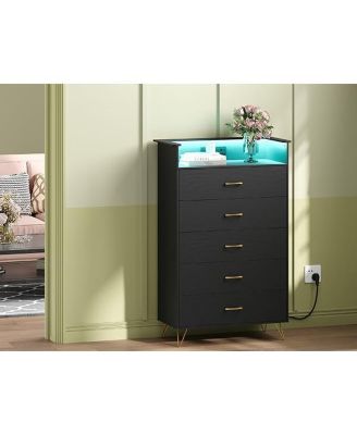 Modern 5-Drawer Tall Dresser for Bedroom, Wood Chest of Drawers with Silent Closing Slides, Water-Resistant White Storage Organizer for Hallway