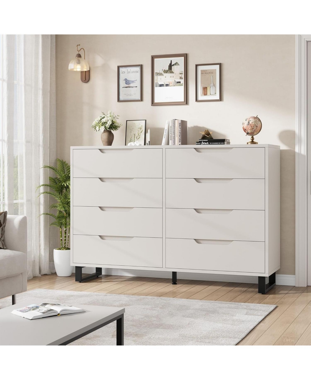 Gaomon Farmhouse Tv Stand with 8 Drawers Storage, Entertainment Center Sturdy Metal Legs