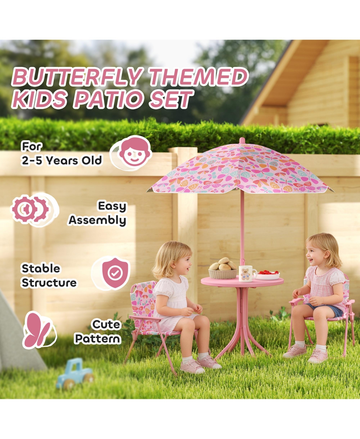 Qaba Kids Picnic Table and Chair Set, Outdoor Table with Foldable Chairs