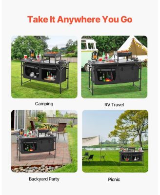 Camping Kitchen Table – Folding Aluminum Cook Station with Storage & Adjustable Heights