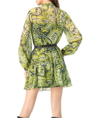 Women's Short Paisley Dress with Long Sleeves