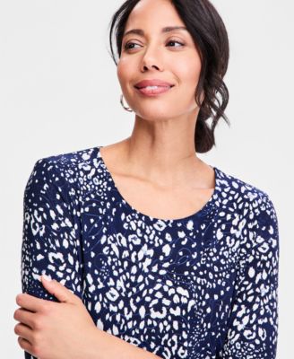 Women's Printed 3/4 Sleeve Scoop-Neck Jacquard Top