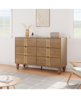 Modern Wooden 6 Drawer Dresser with Vintage Pattern Design