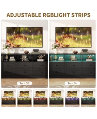 6 Drawer Dresser for Bedroom with Power Outlets & LED Light