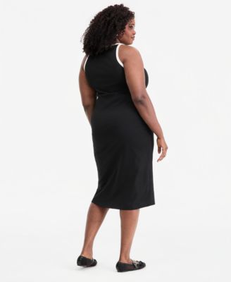 Trendy Plus Size Contrast-Trim High-Neck Sleeveless Midi Dress