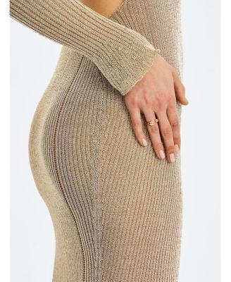 Women's Shay Gold Stretch Knit Backless Long Sleeve Dress