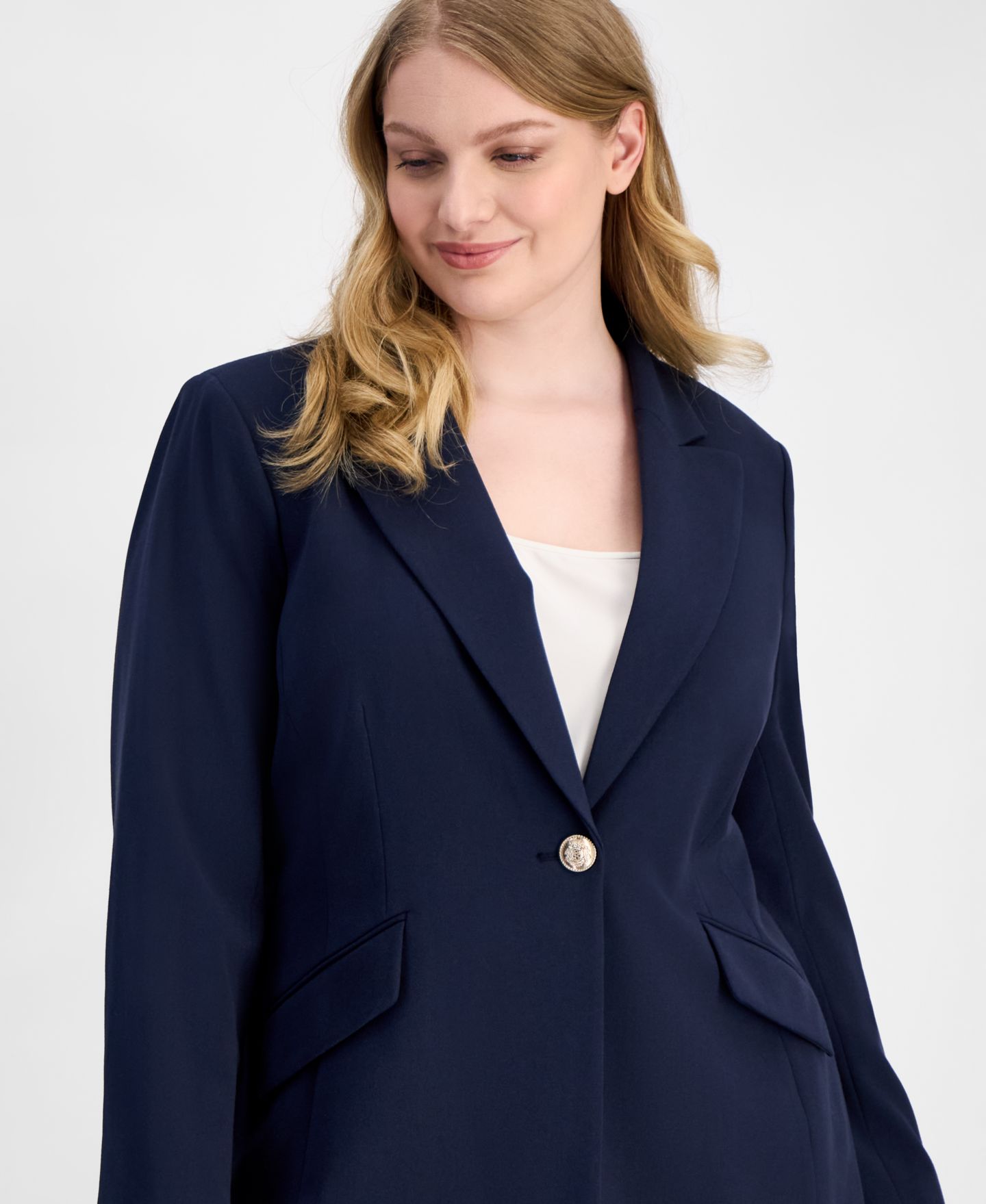 Женский пиджак Tahari ASL Plus Size Peak-Lapel Single-Button Blazer, цвет: Тёмно-синий — фото 3