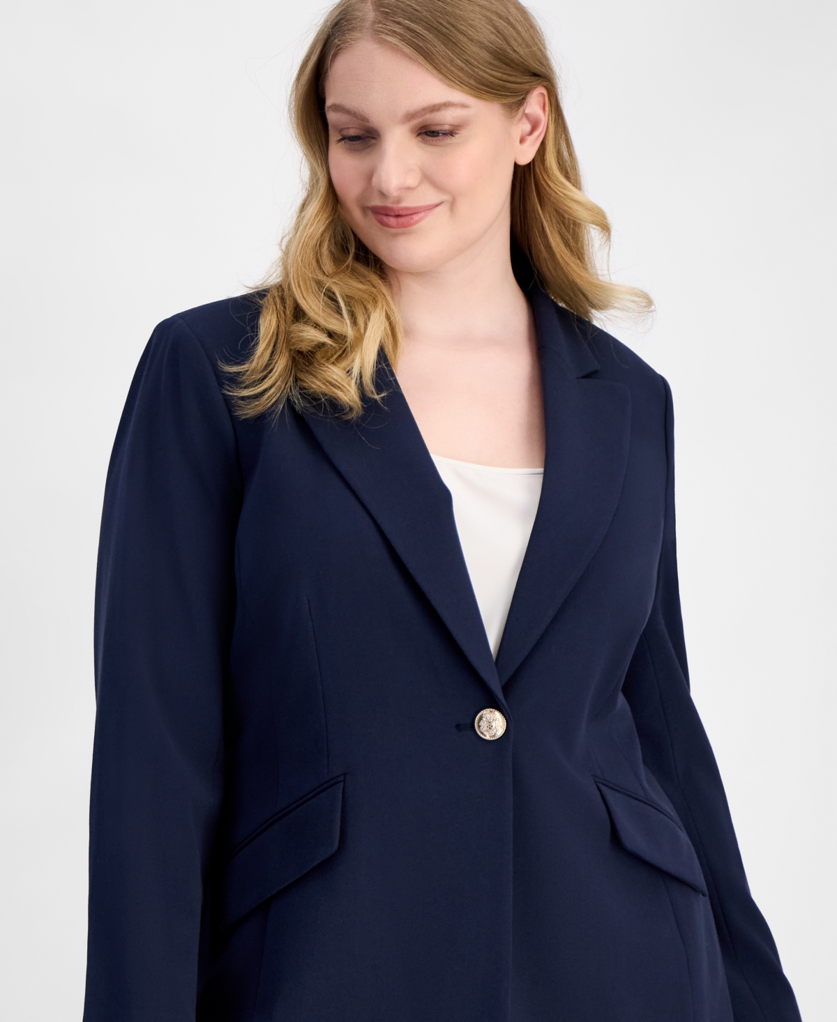 Tahari Asl Plus Peak-Lapel Single-Button Blazer