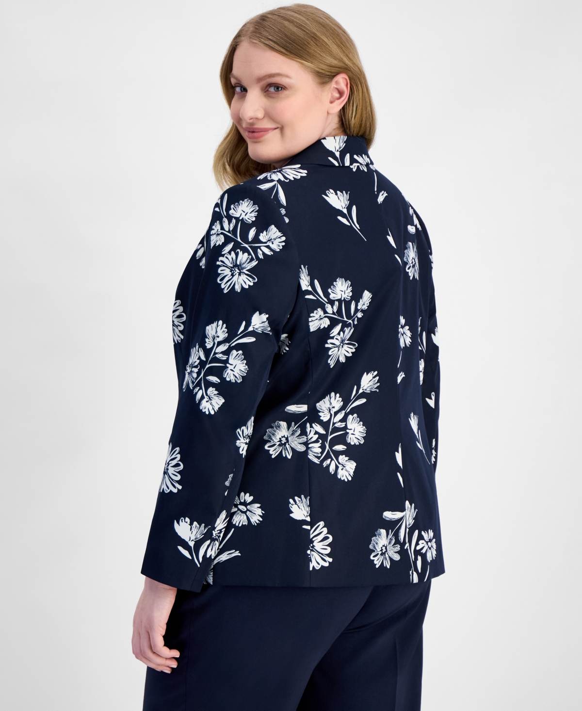 Tahari Asl Plus Printed Notch-Lapel Blazer