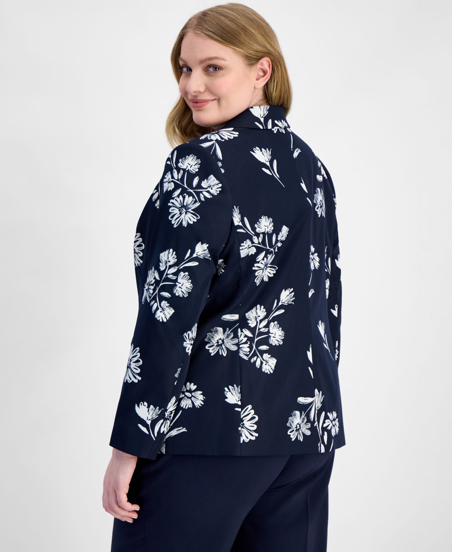 ASL Plus Size Printed One-Button Blazer