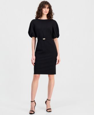 Women's Belted Puff-Sleeve Sheath Dress