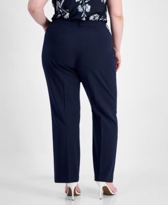 Plus Size Bird Eye Press-Pleat Straight-Leg Pants 