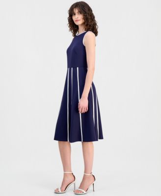 Women's Contrast-Trim Sleeveless Fit & Flare Dress
