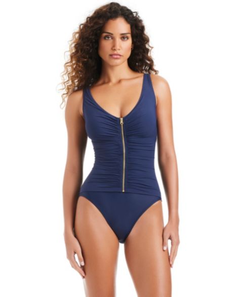 Женские купальники Beyond Control Women's Mio Over-The-Shoulder Zipper Front V-Neck Swimsuit