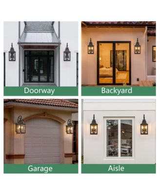 23"(H) 2-Pack Outdoor Wall Lantern Light – Vintage Black Metal Sconce with Clear Seeded Glass for Porch, Patio, and Garden (Bulb Not Included