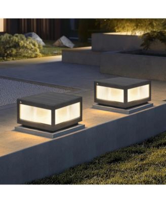 12" Black Solar Powered LED Post Cap Light, Modern Outdoor LED Fence Light for Pathways, Decks, and Patios (2-Pack